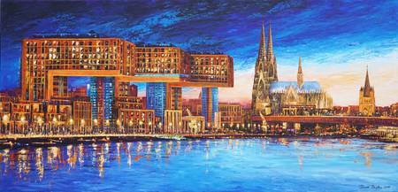 Köln Kranhäuser bei Nacht