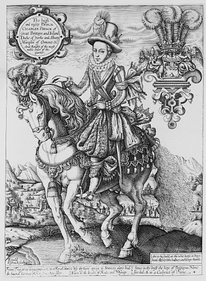 Charles I as Prince of Wales on Horseback, from ''The Book of Kings'' a Renold Elstrack