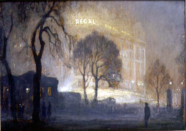 The Regal from Hyde Park on a Misty Night, 1932 (panel)  a Rex Vicat Cole