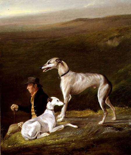 Old Sandy, Trainer to Alexander Graham, with Two Greyhounds in a Highland Landscape a R.G. Brown