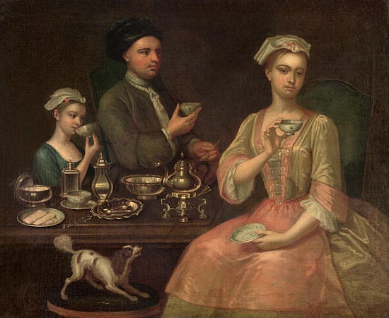 A Family of Three at Tea, c.1727 a Richard Collins