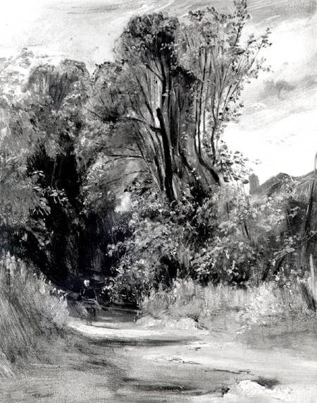 Lane through a wood (panel) a Richard Parkes Bonington