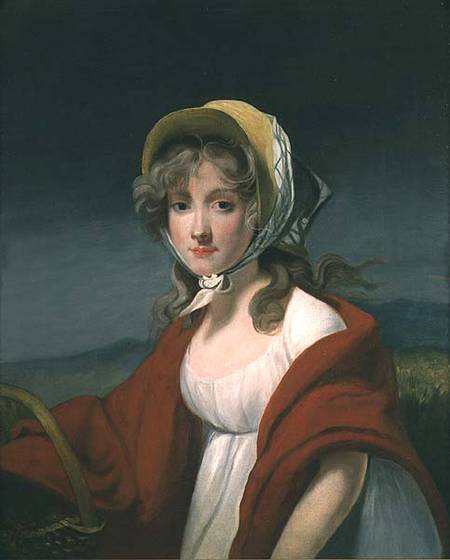 Portrait of a girl wearing a red shawl a Richard Westall