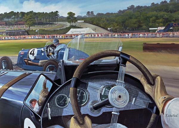 Brooklands - From the Hot Seat (w/c and gouache on paper)  a Richard  Wheatland