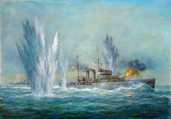 HMS Exeter engaging in the Graf Spree at the Battle of the River Plate a Richard  Willis