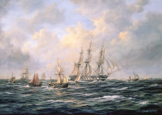 Convoy of East Indiamen amid Fishing Boats a Richard  Willis