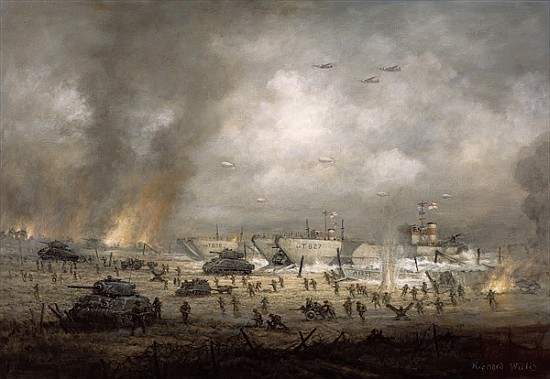 ''The Tanks Go In'', Sword Beach (oil on canvas)  a Richard  Willis