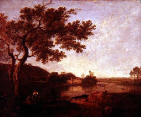 Italian River Scene with Figures