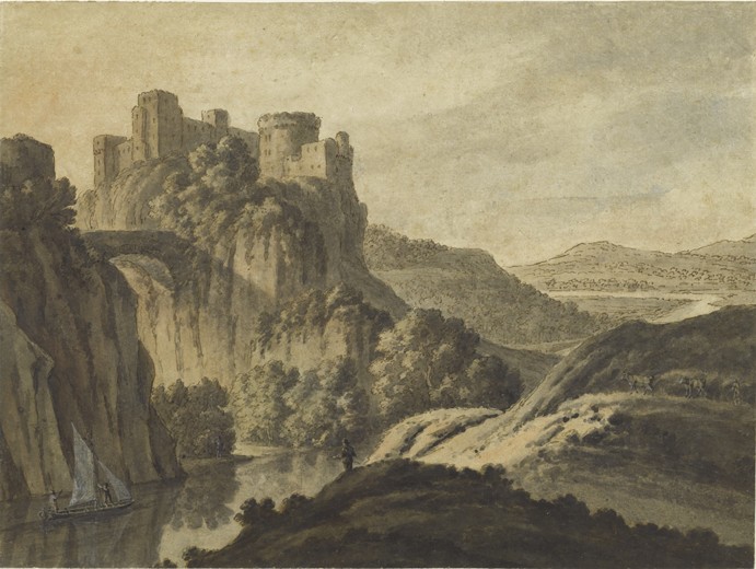 A River Landscape With a Castle On An Escarpment a Robert Adam