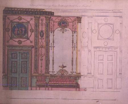 Section of the Drawing Room, Northumberland House, London; Design for end wall a Robert Adam