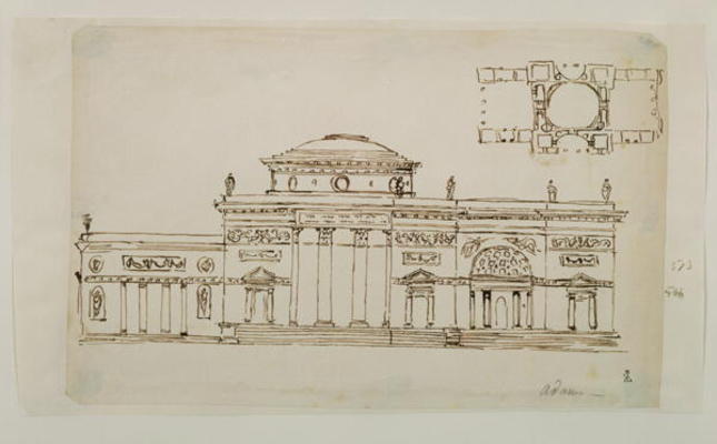 Sketched design for a domed building (pen & ink) a Robert Adam