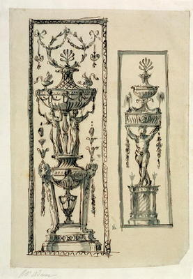 Sketched designs for ornate panels (pen & ink and wash) a Robert Adam