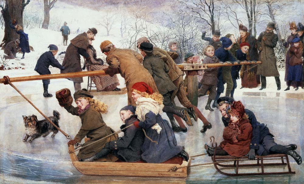 A Merry-Go-Round on the Ice, 1888 (w/c) a Robert Barnes