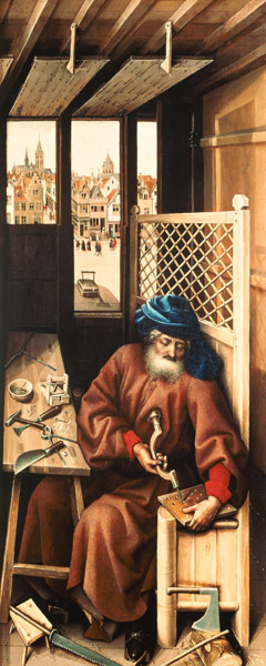 St. Joseph Portrayed as a Medieval Carpenter from the Merode Altarpiece c.1425 a Robert Campin