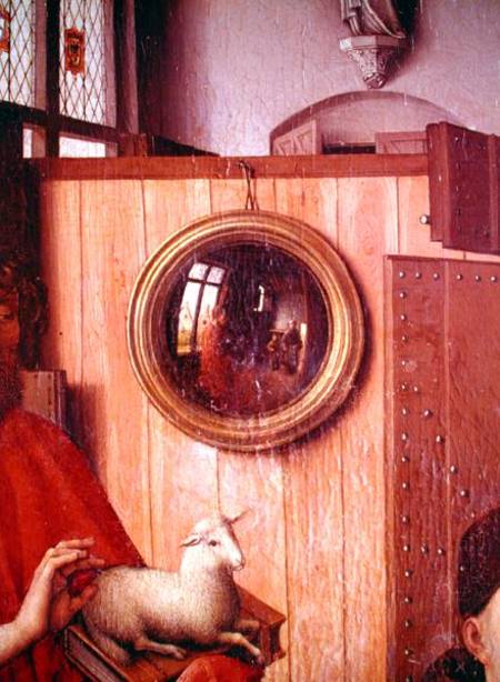 St. John the Baptist and the Donor, Heinrich Von Werl, from the Werl Altarpiece, detail of the mirro a Robert Campin