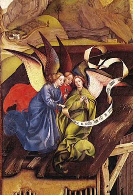 Nativity, detail of three angels a Robert Campin