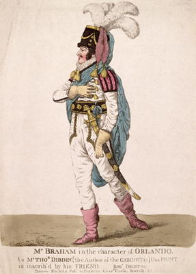 Mr. Braham in the character of Orlando from Shakespeare's 'As You Like It', pub. 1802 (coloured engr a Robert Dighton