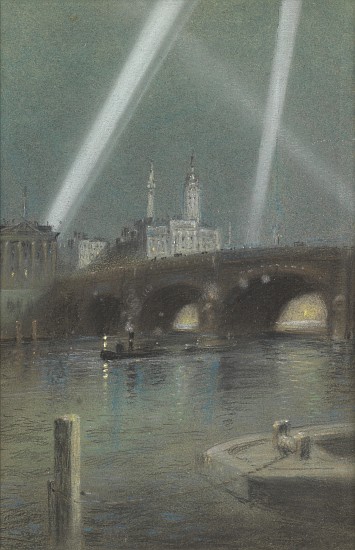 War Searchlights over London Bridge a Robert Randoll