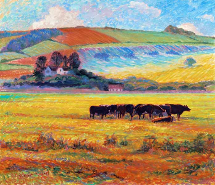 Evening Cattle, Cuckmere Valley, Sussex  a Robert  Tyndall