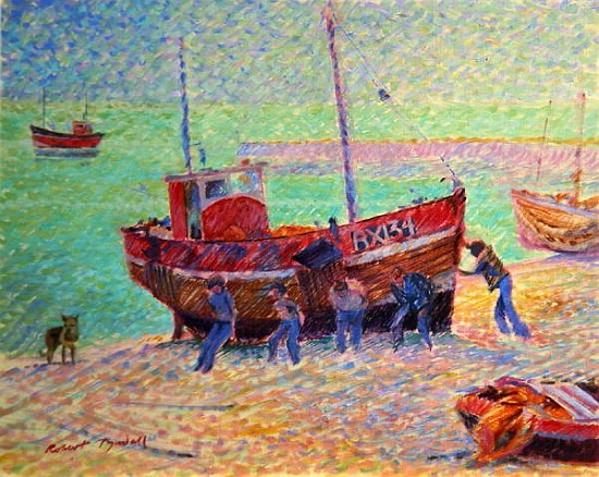 Launching a Fishing Boat, Hastings, Sussex  a Robert  Tyndall