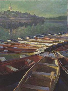 Evening Boats, China (oil on canvas) 