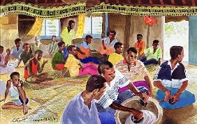 Kava Drinking Ceremony, Fiji, 1999 (w/c on paper) 