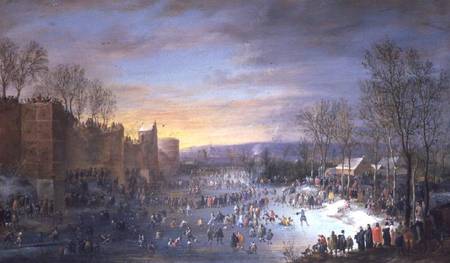 Ice Skating on the Stadtgraben in Brussels a Robert van den Hoecke