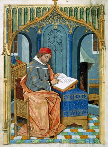 Ms Fr. Fv VI #1 fol.3v Matthaeus Platearius (d.c.1161) writing ''The Book of Simple Medicines'', c.1 a Robinet Testard