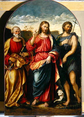 Christ with St. John the Baptist and St. Peter (oil on canvas) a Rocco Marconi