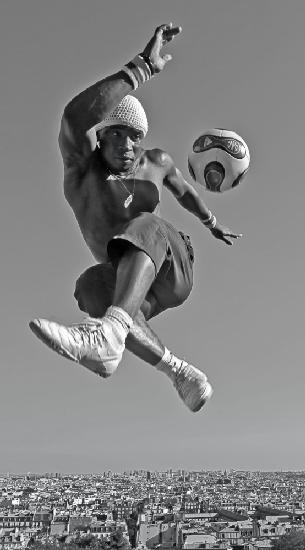 Aerial dance with a soccer ball