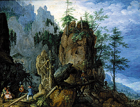 Mountains landscape with woodcutters a Roelant Jakobsz Savery