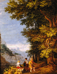 Mountains landscape with a fruit seller a Roelant Jakobsz Savery