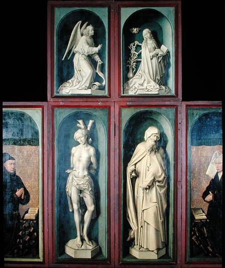 The Annunciation, St. Sebastian, St. Anthony the Great and the two Donors, panels from the reverse o a Rogier van der Weyden