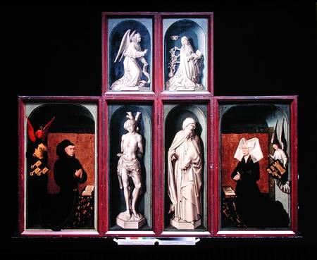 The Last Judgement when closed, depicting the donors Chancellor Nicholas Rolin and his Wife, Guigone a Rogier van der Weyden