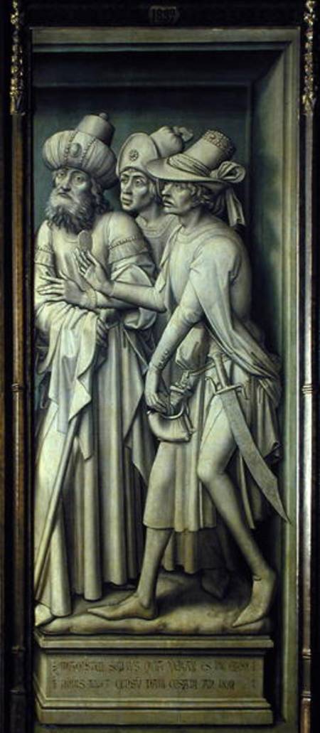 Three Pharisees with Caesar's Coin, from the Redemption Triptych a Rogier van der Weyden