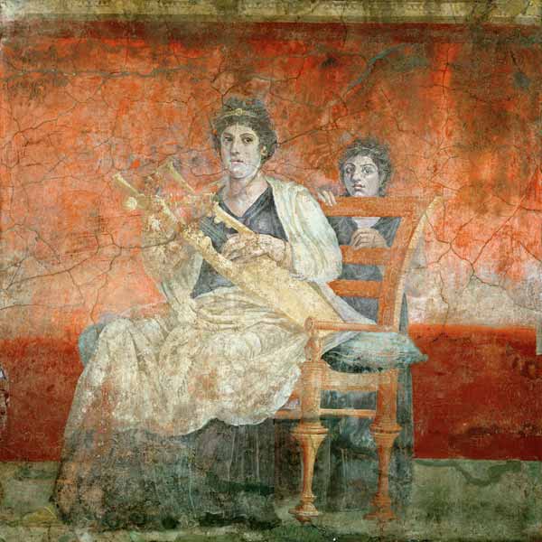 Noblewoman playing a Cithera, from the Boscoreale Villa, Pompeii a Arte Romana