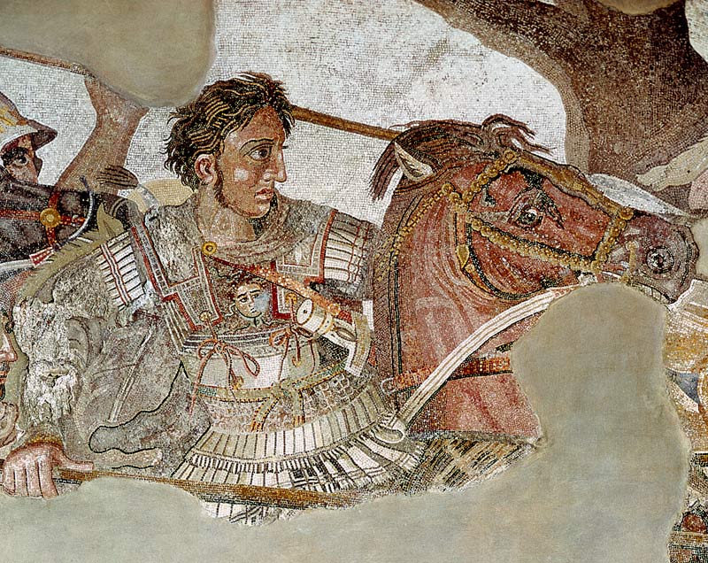 The Alexander Mosaic, detail depicting Alexander the Great (356-323 BC) at the Battle of Issus again a Arte Romana