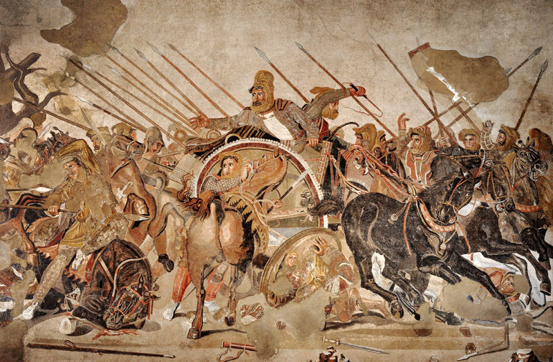 The Alexander Mosaic, detail depicting the Darius III (399-330 BC) at the Battle of Issus against Al a Arte Romana
