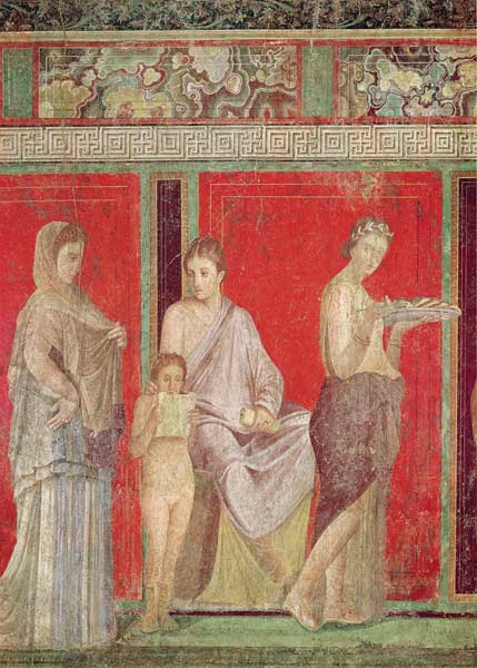 The Catechism with a Young Girl Reading and the Initiate Making an Offering, North Wall, Oecus 5 a Arte Romana