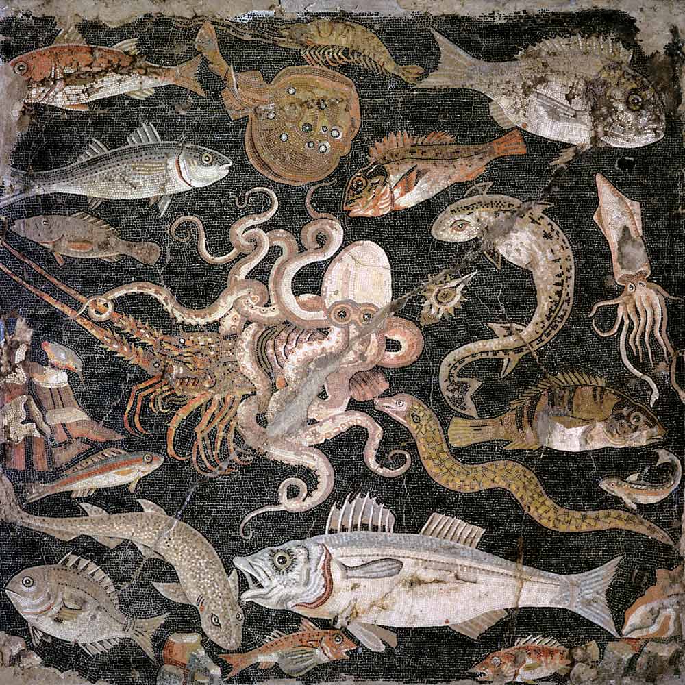 Undersea creatures, copy of a Hellenistic original (mosaic) a Arte Romana