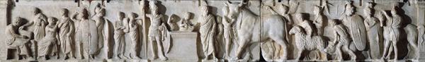 Taking the census and the sacrifice of a bull, a ram and a pig in honour of the god Mars, frieze fro a Arte Romana