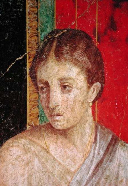 Detail of the head of the Seated Mother, from the Catechism Scene, North Wall, Oecus 5 a Arte Romana