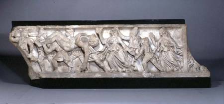 Fragment from a marble sarcophagus lid, depicting the ransoming of Hector a Arte Romana