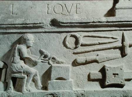 Relief depicting a blacksmith's shop and tools a Arte Romana