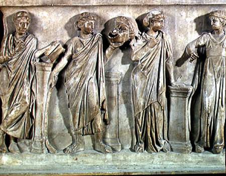 Sarcophagus of the Muses, detail of Clio, Thalia and Erato a Arte Romana