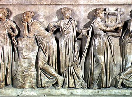 Sarcophagus of the Muses, detail depicting Calliope, Polyhymnia and Terpsichore a Arte Romana