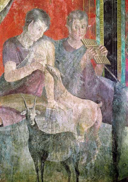 Satyr Playing the Panpipes and Nymph Breastfeeding a Goat a Arte Romana