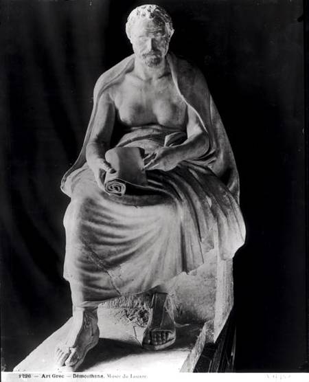Seated Philosopher, the head thought to be Demosthenes (384-322 BC) (added later) from villa Montalt a Arte Romana