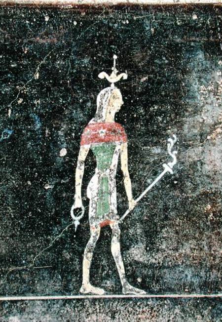 Standing god, detail from a tablinium decorated with Egyptian-style paintings a Arte Romana