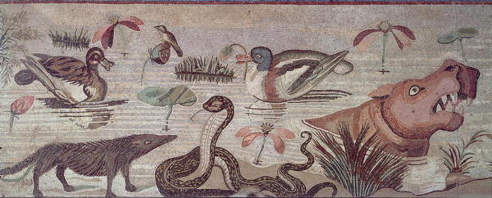 Nile Scene, detail of ducks, a snake and a hippopotamus, from the Casa del Fauno (House of the Faun) a Roman 1st century BC